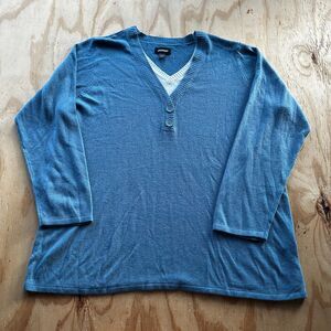 Avenue Blue Layered Faux 2-in-1 V-Neck Sweater - 22/24